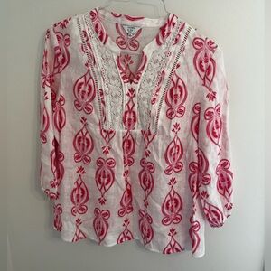 Crown & Ivy Pink and White Patterned Blouse